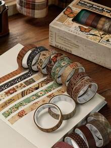 20 Rolls Vintage Washi Tape Box Set, DIY Scrapbooking Decorative Stickers, Adhesive Removable Tape, Handmade Photo Album Envelope Collage Border Material - 1 Set - View 5