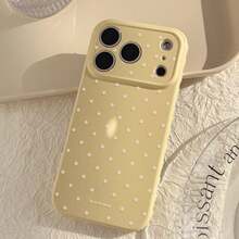 Kavenfort Lemon Yellow And White Polka Dot Phone Case, Compatible With Apple 17, 16 Pro Max And 15, Sweet, Girly, Geometric Pattern, Minimalist, Niche, Soft Girl Style, Style, Shockproof Soft Shell - Lemon Yellow - View 4