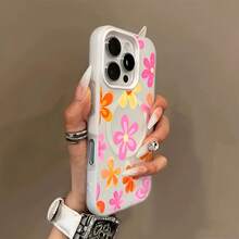Phone Case: Fashionable And Creative Colorful Floral Pattern Macaron-Colored Skin-Feel Jelly Magnetic Wireless Charging Phone Case, Stylish, Lightweight, High-Quality, Non-Slip, And Fashionable Protection. Simple Design, Scratch-Resistant Shell. - Yellow - View 2