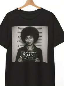 Ángela.Fotos de la Prisión Davis T Camisa,Impresión vintage en blanco y negro del Movimiento de Derechos Civiles de Estados Unidos,Camiseta unisex de manga corta con cuello redondo, estilo urbano y moderno.. - Negro - Ver 1