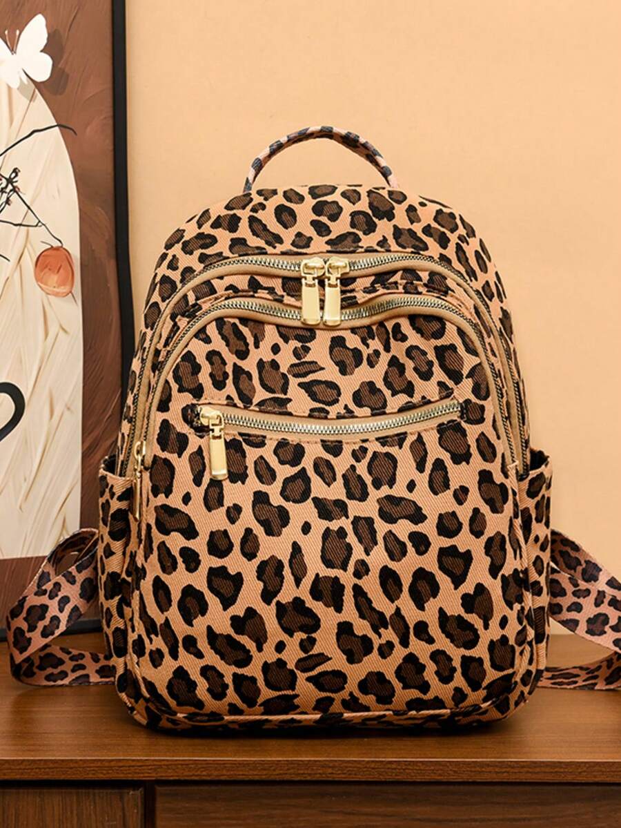 Mochila de mujer con estampado de leopardo de moda - Amarillo - Ver 1