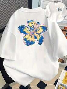 XS-5XL - Tropical Floral Short Sleeve Crew Neck T-Shirt With Hawaiian Floral Print, Casual Summer And Spring Top, Women's Clothing Camisole - 白色 - 查看 1