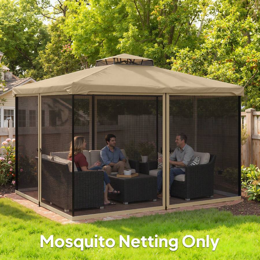Outsunny Replacement Mosquito Netting For Gazebo 10' X 13' Black Screen Walls For Canopy With Zippers For Parties And Outdoor Activities, Khaki - Khaki - View 1