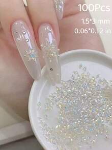 100颗1.5*3毫米迷你透明极光锆石美甲配件，雪花菱形美甲宝石，美甲装饰，锆石美甲用品 - 彩色 - 查看 4
