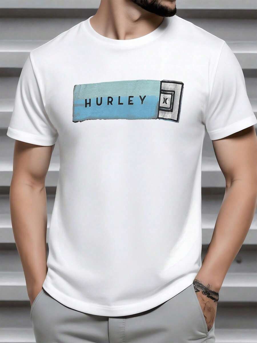 Horizontal Stripes In Sky Blue And Gray Tones With Text Evoking Freedom, Youthful Energy, And A Passion For Modern Urban Life. Men's T-Shirt, 220g Cotton, Comfortable - 白色 - 查看 1