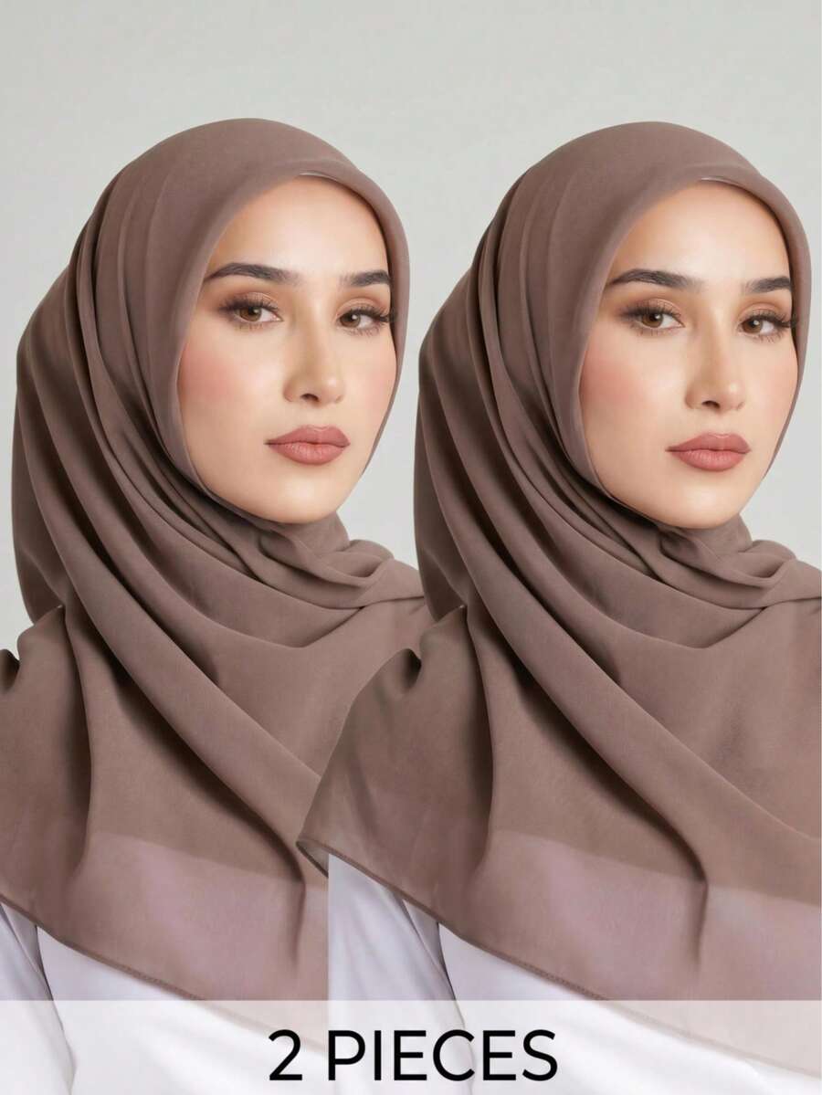 1pc Solid Color Chiffon Square Scarf For Women, Casual Style, Suitable For Daily Use, 110*110cm - Dusty Pink - View 1