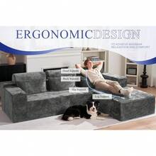 HABUTWAY 105" L Shape Modular Sectional Sofá para Salón de Estar, No se Recoge, Modular Sofá Confortable con Asiento para Salón recámara, Lujo Acorazado Derecho, Blanco - Terciopelo Gris - Ver 9