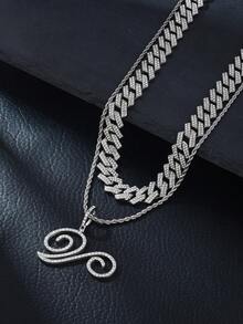 Fashion Minimalist Cursive Initial Pendant A-Z Necklace Layered Chain Twisted Chain Punk Rock Rapper Hip Hop Chain, Birthday Gift For Friends And Besties, Party Gift - Hip Hop Letter Necklace - View 60