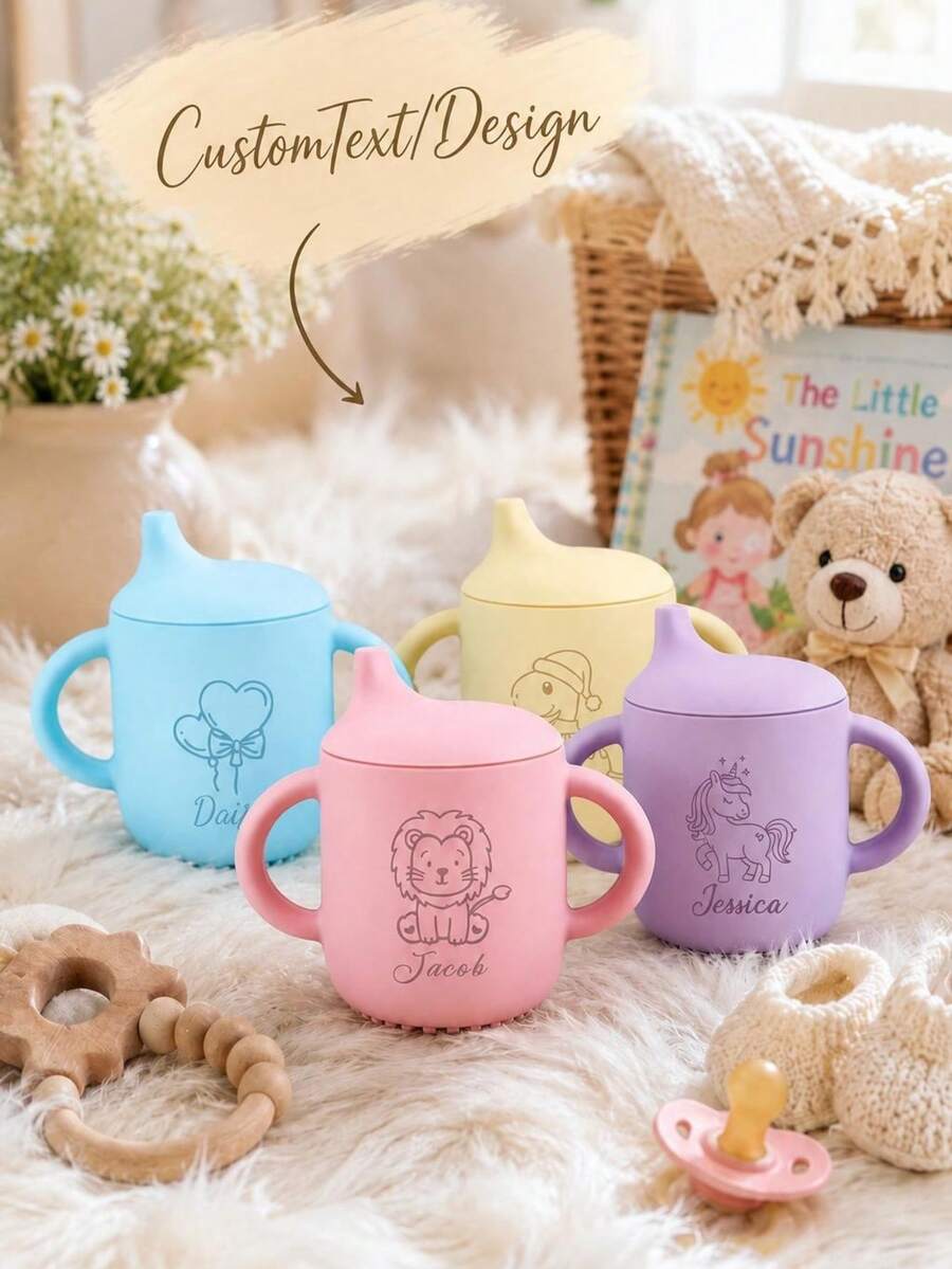可客製化個性化矽膠吸管杯-附手柄矽膠訓練杯,可客製化動物/姓名圖案禮品,矽膠吸管杯-訓練杯,可客製化姓名動物圖案,可客製化雙手柄矽膠學習杯,矽膠奶杯,可客製化姓名學習杯,雙蓋飲水杯,可愛飲水杯,矽膠訓練杯,理想居家禮品 - 多色-兒童吸管杯 - 查看 1