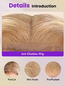 OQ Wig Depan Tanpa Lem, Warna Campuran Cokelat Emas Bergelombang, Ukuran 6x4 Inci, HD Seamless, Kepadatan 180%, Rambut Manusia 22-28 Inci, Rambut Perawan yang Belum Diproses, Termasuk Hadiah Gratis, Pengiriman Gratis - S4/27/613 - View 7