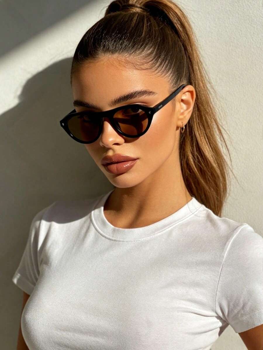 1PC/2PCS Women's Sunglasses New Personalized Retro Oval Frame Minimalist Cool Chic High-End Texture Daily Street Commute Outfit Driving Travel Beach Vacation Photo Versatile Style - Multicolor - View 1