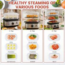 SUPERLEX 3-Tier Electric Food Steamer With 950W High-Power Fast Cooking, 9.6QT Large Capacity Multi-Tier Steamer For Family Dinners, Boil-Dry Protection, Dishwasher , 60-Min Timer, Stainless Steel White Steamer For Seafood, Vegetables, Chicken, Fish, Rice - View 2
