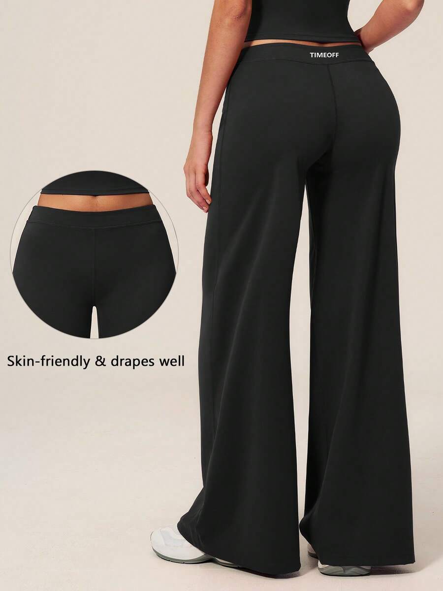 TimeOff Women's 1pc Solid Color Draped Wide Leg Pants - Black - View 1