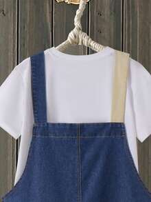 Girls' Denim Overalls, Personalized Fashion Casual Colorblock Patchwork Design, Street Utility Style, Multi-Pocket Loose Jumpsuit Long Pants, Suitable For Spring, Summer, Autumn, Winter, Back To School, Daily Casual Wear - Apricot - View 7