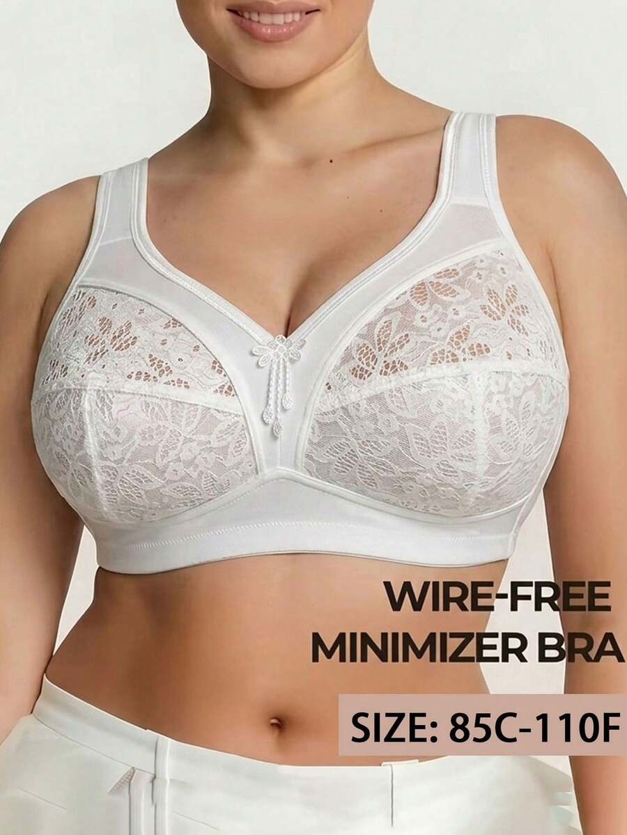 Sujetador inalámbrico para mujer talla grande, con encaje calado transpirable y antideslizante, que levanta y da soporte, con tirantes ajustables y sin costuras para uso diario