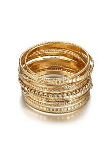 Set Of 5 Open Bracelets, Vintage Style, Geometric Design, Stackable, Multi-Layer, Adjustable Rigid Bracelets For Women, Fashion Accessory Ideal For Daily Wear, Parties And Gifts - Dorado 2 - View 1