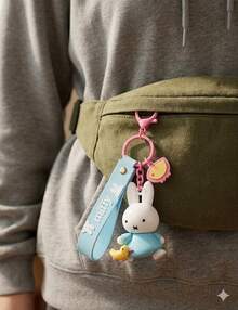 Official Authorized Miffy Soft Rubber Keychain, Minimalist Cute Style, Miffy Rabbit Character Design, Soft Rubber Pendant Charm, Exquisite Craftsmanship, Suitable For Handbags, Backpacks And Keys, Perfect For Daily Use, Travel, Birthday, Christmas - Blue - View 2