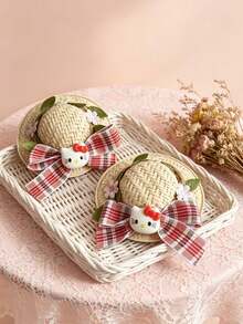 2PCS Mini Floral Wreath Straw Hat Sanrio Hair Clips, Suitable For Vacation Outfit, Clothing Matching, Doll Decoration, Figurine Matching Decoration Hair Accessories - Multicolor - View 8