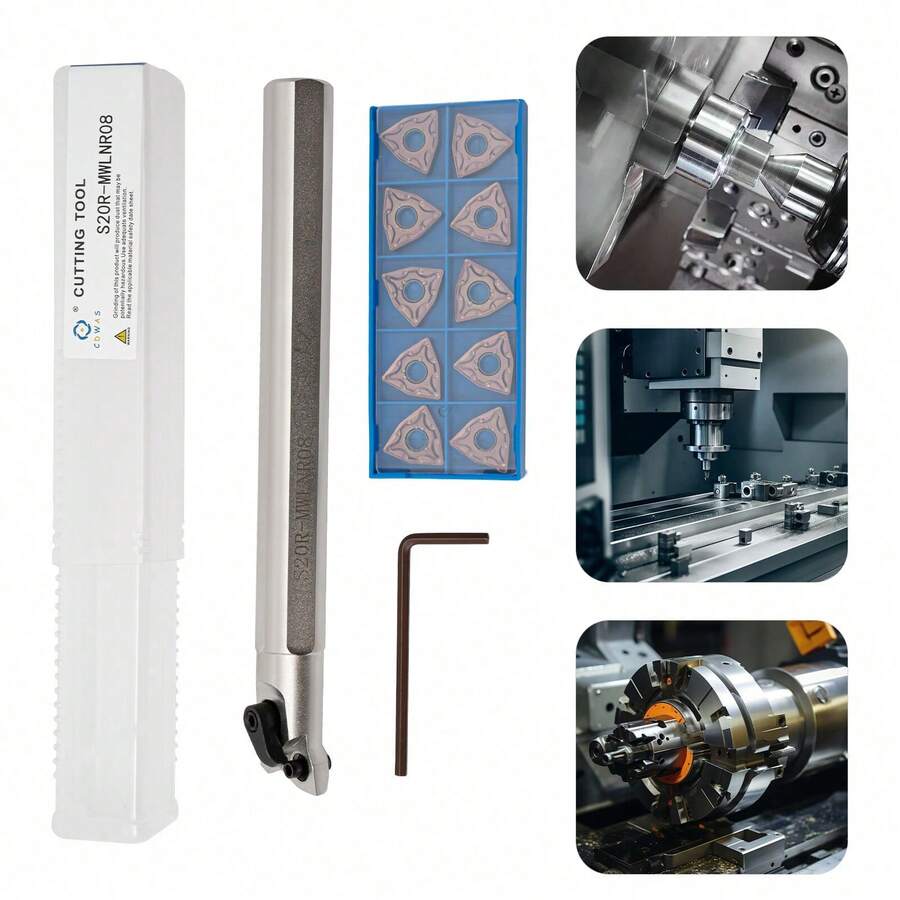 Ubfhonsi Boring Bar Set, 7.9in Boring Bar, 10 Turning Inserts, Turning Tool Holder With Turning Insert - Silver - View 1