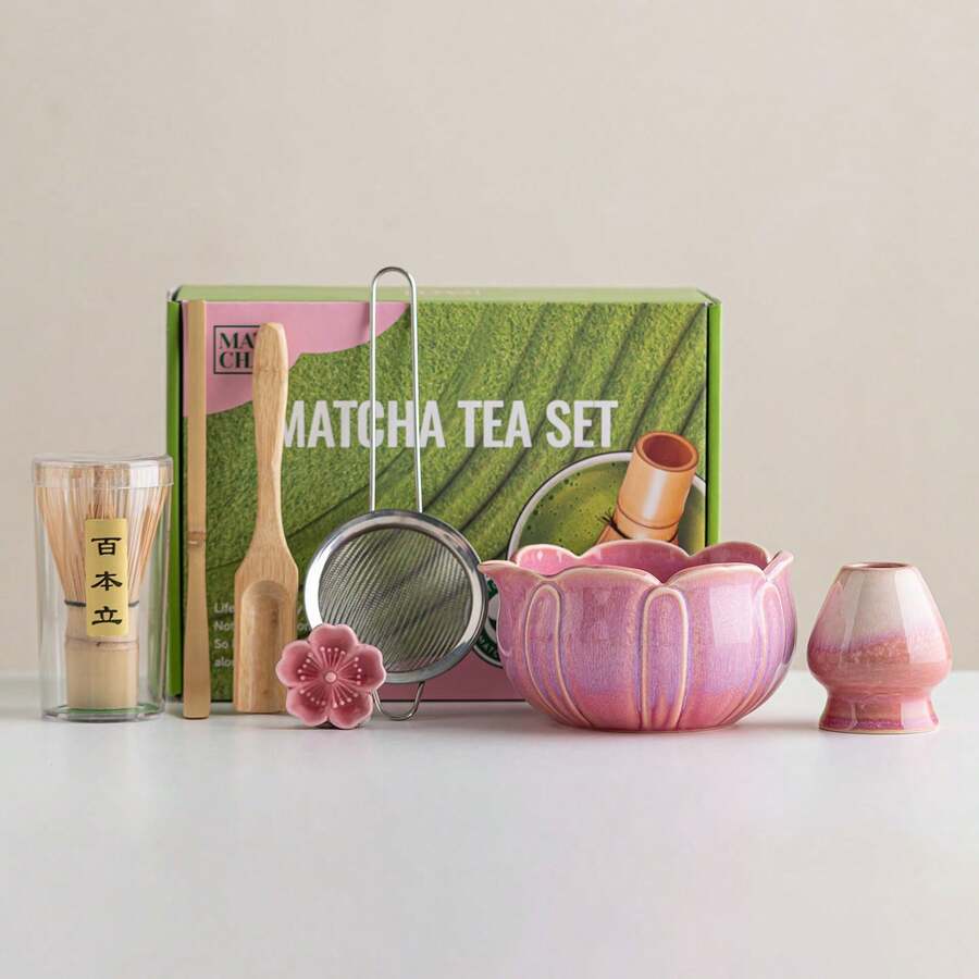 1/7件組日式陶瓷抹茶茶具套組，含烤製抹茶碗、竹茶筅、茶杯、攪拌匙、茶壺、抹茶製作工具組，蓮窯塗紋，禮盒包裝，傳統宋代日式茶道用品，DIY甜點與飲品製作配件，適合情人節、聖誕節、畢業季、萬聖節、開學季，禪意居家裝飾禮物