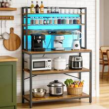 LOKOOY 5-Tier Storage Cabinet, Kitchen Shelf With Outlets And 5 Hooks, Microwave Rack, Multipurpose Cabinet For Kitchen, Living Room, Office, Cafe - 黑色 - 查看 1