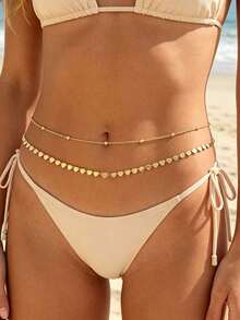 Cadena de cintura minimalista y elegante con decoración de lentejuelas y cuentas - Dorado - Ver 11