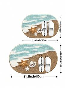 DAJIANG 1件浴室地墊地毯，植絨柔軟舒適腳感，海灘海洋風，TPR底背防滑，適用於廚房、戶外、室內、走廊、臥室、客廳、床邊，可機洗易清潔，浴室裝飾地毯 - 彩色 - 查看 3