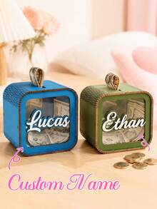Personalized Wooden Money Box, Customized Text Money Box, Cash Box, Wooden Coin Jar, Financial Management Jar, Teenager Growth Money Box, Made Of High-Quality Solid Wood Handcrafted, Multiple Colors Available. Suitable For Indoor Decoration, Bedroom Decoration, Display Shelf Decoration, Wedding Decoration And Other Scenes. Ideal Gift For Birthday, Christmas, Anniversary Or Other Special Occasions. - Multicolor - View 8