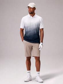 CZRLHYT 男士高爾夫 Polo 衫 短袖 快乾 吸濕排汗 運動休閒 印花領 高爾夫襯衫 - 寶藍色 - 查看 2