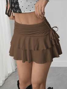 Falda de Pastel Elegante para Mujer, Estilo Europeo y Americano, Versátil, con Diseño de Cordón Ajustable, Sensación de Alta Gama - Burdeos - Ver 10