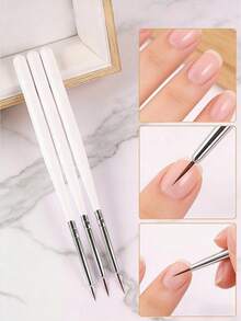3pcs Ultra-Fine Nail Art Brushes Set - White Handle Professional Detail Painting Brushes For Line Drawing, Dotting, DIY Nail Art Design And Nail Care - Multicolor - View 11