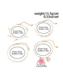 4pcs/Set White Pearl Tassel Starfish Pendant Anklet, Gold Multi-Layer Design, Women's Foot Jewelry, Suitable For Daily Wear And Vacation. - Multicolor - View 5