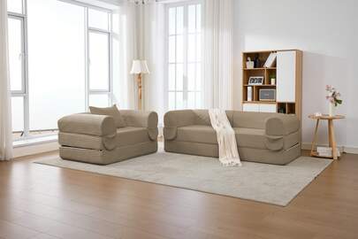 Modular Sofa Set 1-Seat + 2-Seats, Corduroy Fabric, Brown