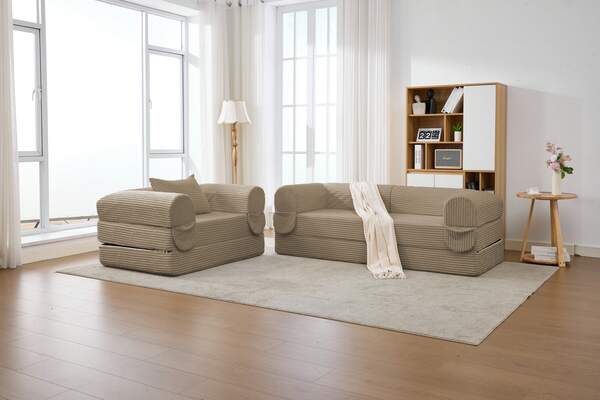 Modular Sofa Set 1-2 Seater, Brown Corduroy Fabric