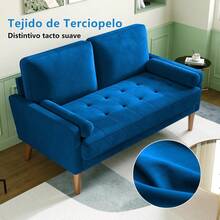 Genérico Sofá Loveseat Sillón 2 Plazas Modern Sofá Pequeño Terciopelo Sofá loveseat Moderno 121cm (Terciopelo, Gris) - azul - Ver 5