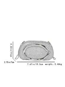 Women's Rhinestone Rounded Rectangular Evening Clutch, Front Curved Oval Handle Handbag, Fashion Crossbody Bag, Suitable For Wedding, Ball, Valentine's Day Party - Silver - View 8