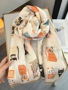 1pc New Sweet Heart Tassel Scarf For Women, Thin Spring/Summer Sun Protection Shawl For Travel, Beach, Air-Conditioned Room - Beige - View 4