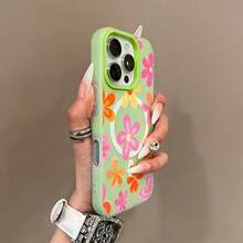 Phone Case: Fashionable And Creative Colorful Floral Pattern Macaron-Colored Skin-Feel Jelly Magnetic Wireless Charging Phone Case, Stylish, Lightweight, High-Quality, Non-Slip, And Fashionable Protection. Simple Design, Scratch-Resistant Shell. - Yellow - View 5
