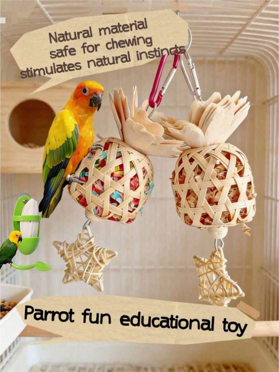 Parrot Shredding Toy, Suitable For Different Birds, Relieve Stress, Chew And Climb, Woven Bamboo Net, Can Be Used As Bird Cage Hanging Accessory, Essential Toy For Pecking And Chewing In Cage, Parrot Cage, Random Color - A+B - View 1