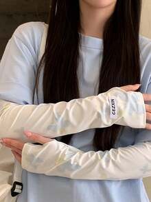 1 Pair Lightweight Breathable Soft Color Butterfly Pattern Sun Arm Sleeves, With Tag-Style Soft Cooling Arm Guards, Fashionable UV Protection Arm Covers, Suitable For Beach Travel And Daily Wear - Multicolor - View 8