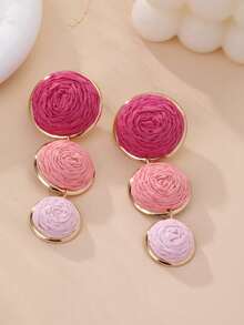 1 par de pendientes largos de diseño exagerado con bolas florales, pétalos blancos y pendientes geométricos, ideales para el uso diario de las mujeres. - Rosa - Ver 9