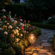 1pc Solar Powered Iron Water Drop Lantern - Waterproof, Create Beautiful Night Atmosphere For Your Garden - Outdoor Lighting - 銅色 - 查看 6