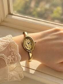 1件優雅橢圓金女款石英手錶，Suci時尚女款手鍊手錶，奢華時尚金鏈手錶，休閒派對腕錶，送給女友、母親、姊妹、朋友的完美禮物，適合日常穿戴、約會、派對、工作、旅行、度假、生日，優雅女款正式手錶 - 金色 - 查看 11
