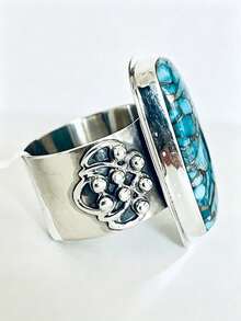 ZHIXUN 1pc Vintage Bohemian Style Inlaid Faux Turquoise Party Gift Jewelry Ring - Ring 4 - View 10