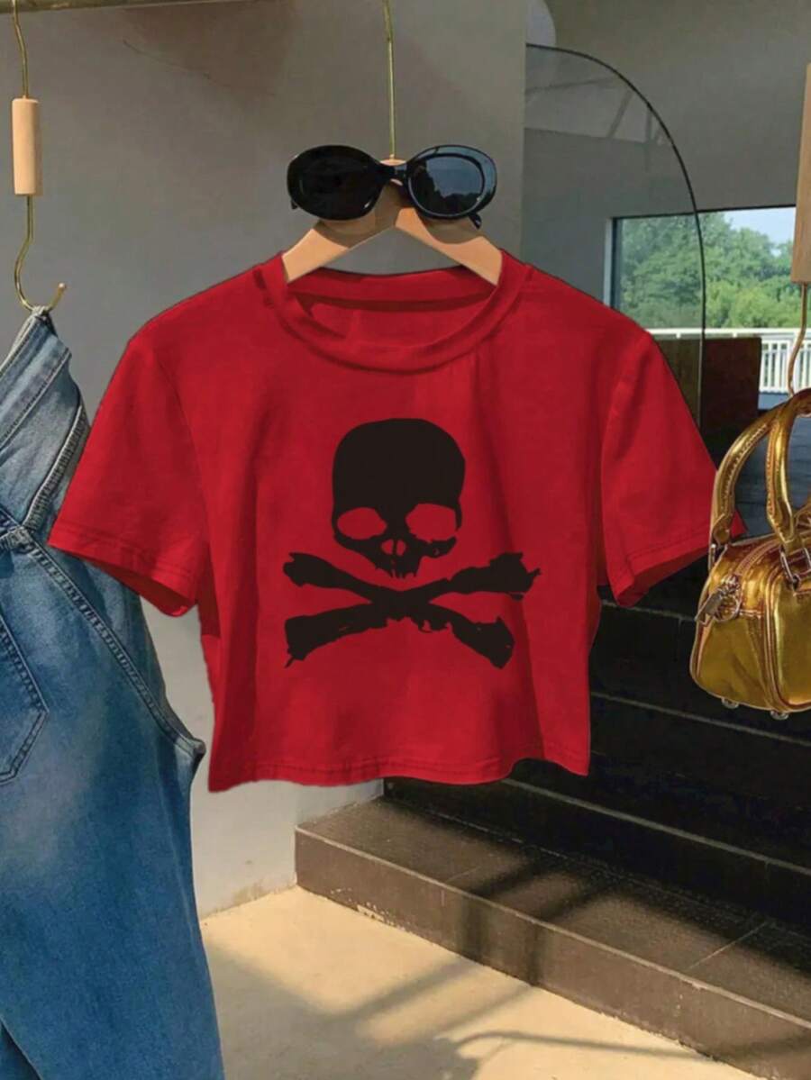 MCCOO Camiseta ultra corta y elegante,top corto de color liso para mujer - Burdeos - Ver 1
