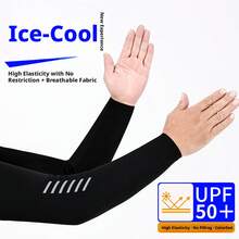 UPF50+UV Resistant Men's Cool Ice Sleeves, Reflective Night Visible Ice Silk Arm Protection, Breathable Sun Protection Arm Cover, Suitable For Cycling, Running, Driving, Fishing, And Hiking - Black - Highlighter - View 7