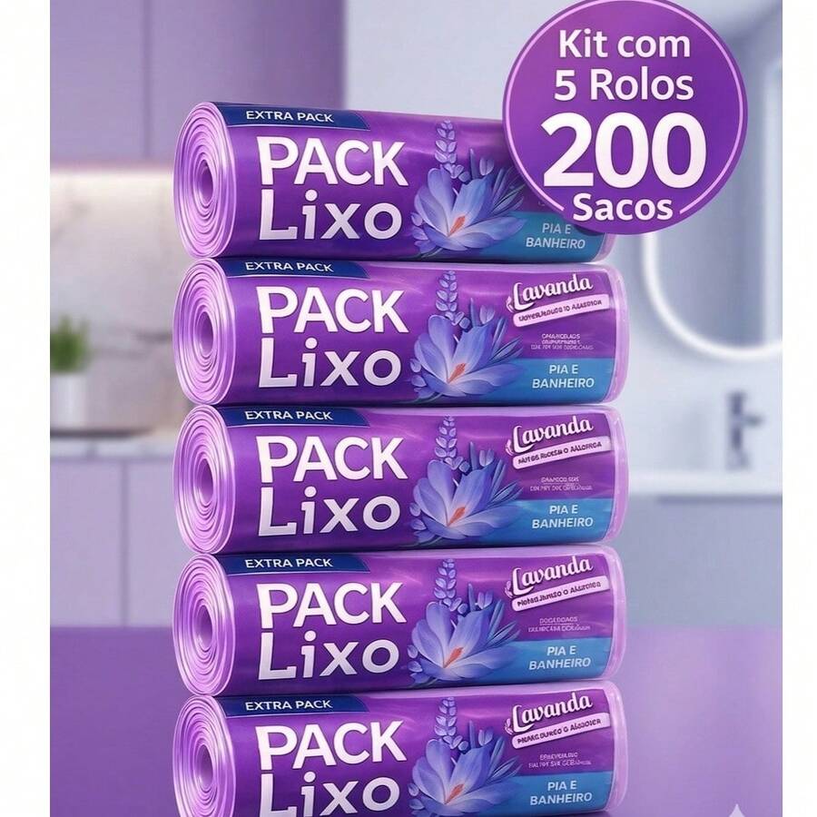 Kit 5 Rolos de Sacos De lixo Perfumado 34x38 Cm Lavanda Banheiro Pia Cozinha Neutraliza Odor - A - Visão 1