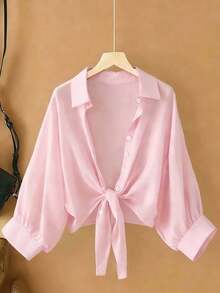 New Women's Casual Solid Color Chiffon Blouse With Short Batwing Sleeves - 羅莎 - 查看 1