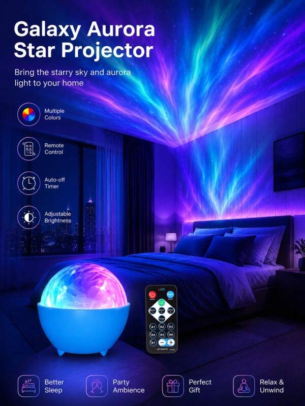 RGB Aurora Projection Night Light - 3D Water Ripple LED Galaxy Light Strip With Remote Control, USB Rechargeable Ambient Light, Suitable For Bedroom, Party, Gaming Room And Gift, Creates Dreamy Aurora Sky For Children And Adults To Relax