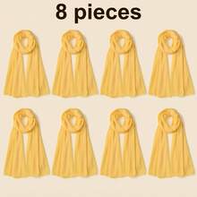 8件裝純色雪紡親膚柔軟長款穆斯林頭巾，經典款，適合日常配戴 - 黃色8件裝 - 查看 2